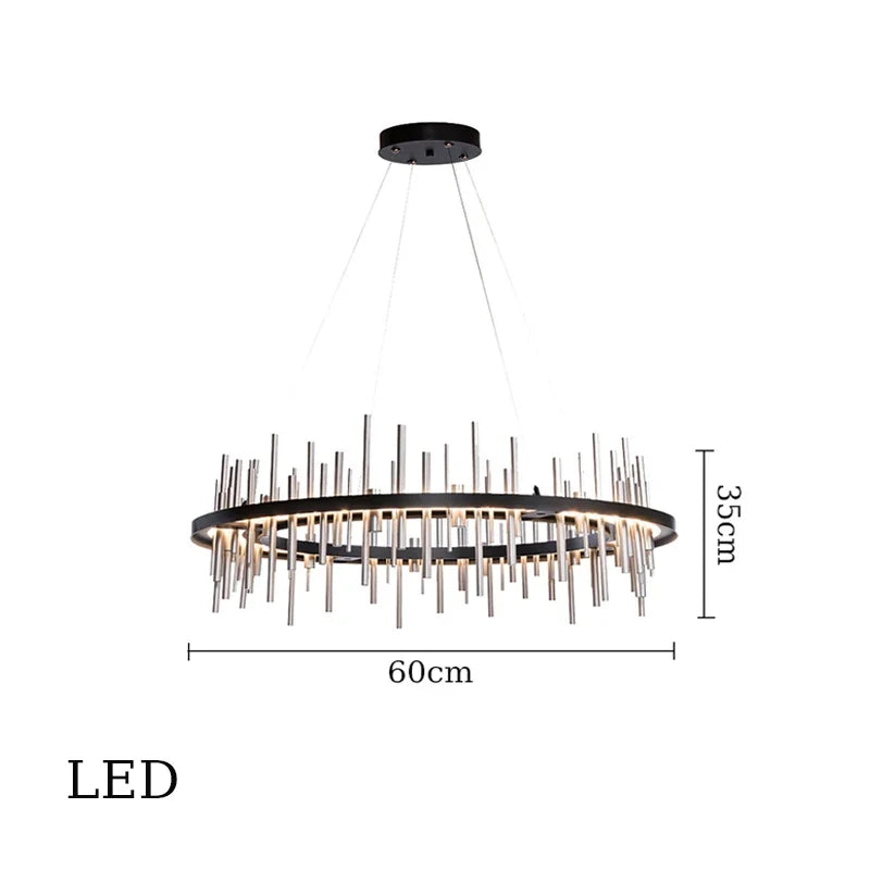 Minimalist chandelier in stainless steel black modern design - Warm Light / D60cm