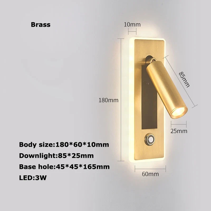 Rotatable Brass and Black LED Reading Wall Sconce - Neutral light / Brass b