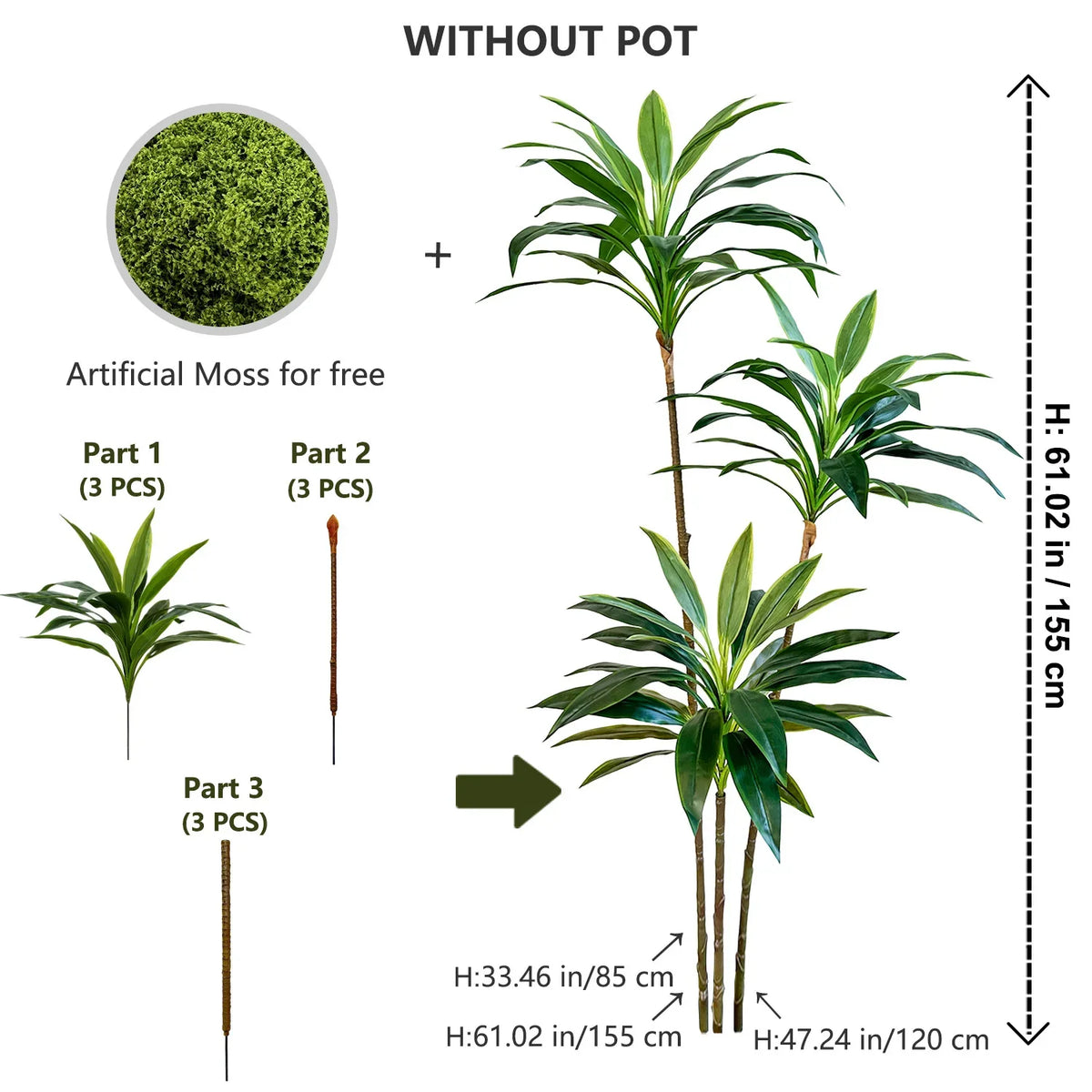 3 artificial plants dracaena for a realistic decoration - ZB-684-Z155