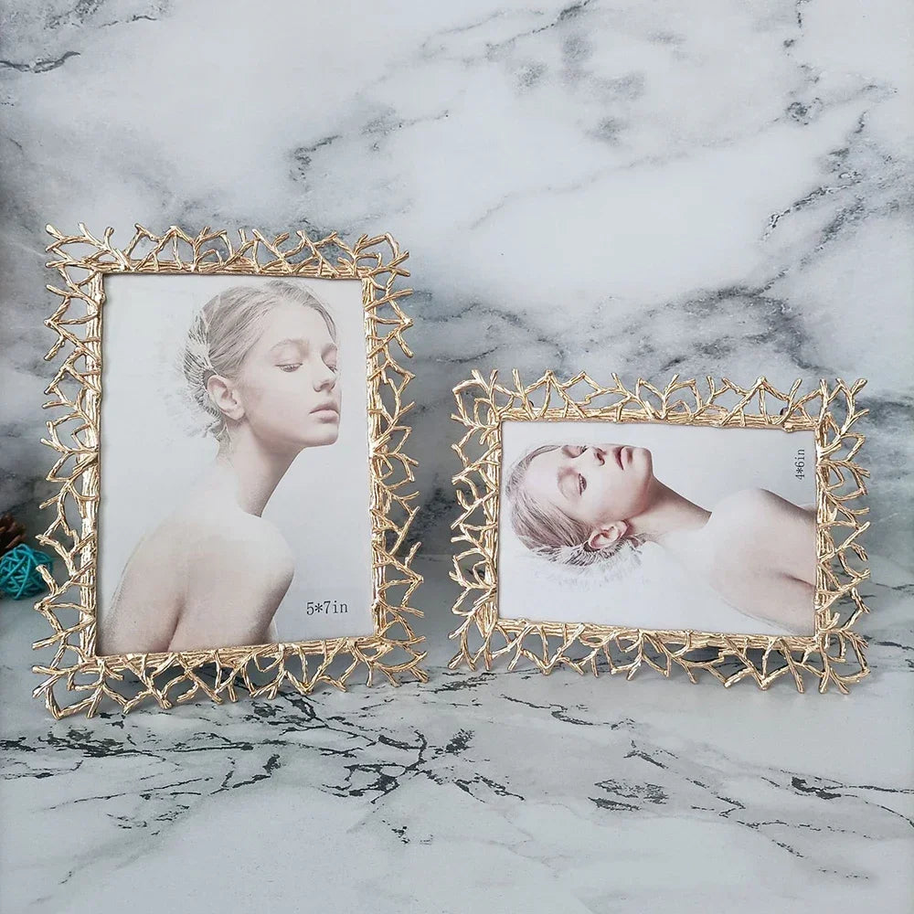 Golden Silver Art Photo Frame,Desktop Photo Display Ornaments,Bedroom Portrait decor,Exquisite Creative Branch,Metal Photo Frame - view 3