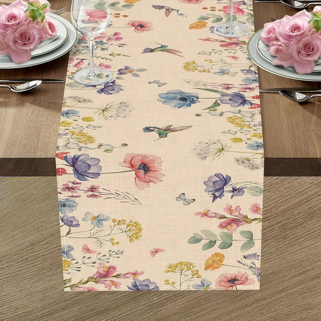 Watercolor Floral Butterfly Table Runner, Design 4 - 90x33cm