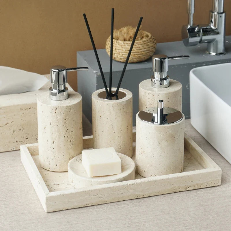 Elegant set of accessories in travertine for the bathroom - view 2
