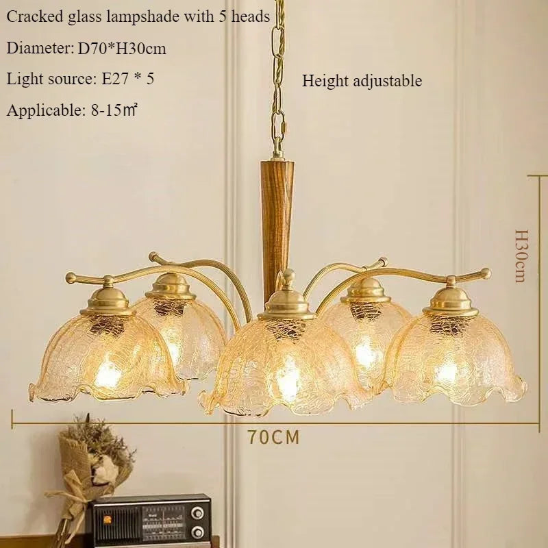 Retro Nordic hanging chandelier with a shade in pleated fabric decorative lamp - Head B-5 / Cool Light