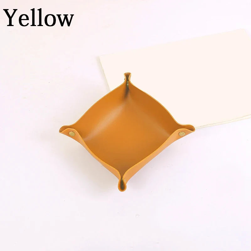 Nordic leather storage tray versatile office organizer - Yellow / M 25x25cm