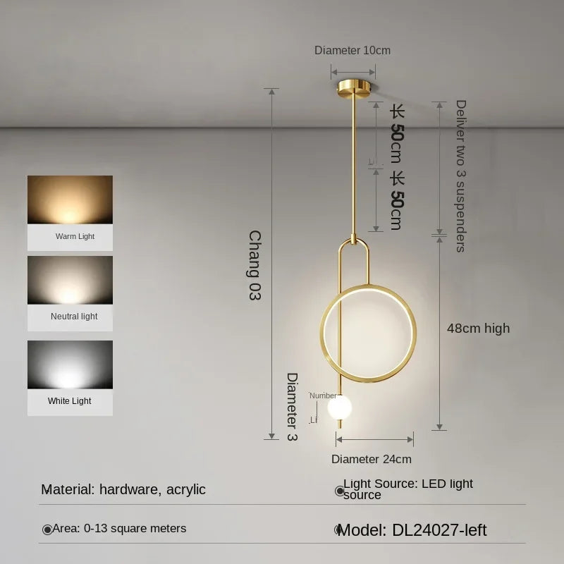 Modern pendant light with golden ring and Nordic minimalist lighting - Remaining Gold / Tricolor Light