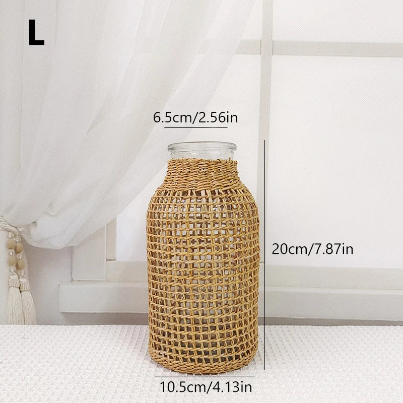 Woven rattan vase for dried flowers retro decoration - 01