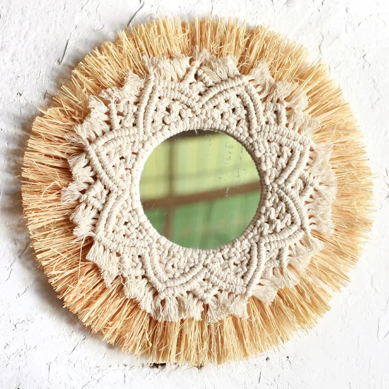 Wall mirror in woven straw for bohemian and festive decoration - view 2
