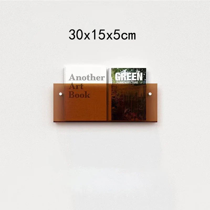 Floating acrylic wall shelf with magazine holder and literature organizer - 30cm 5mm Thick 8