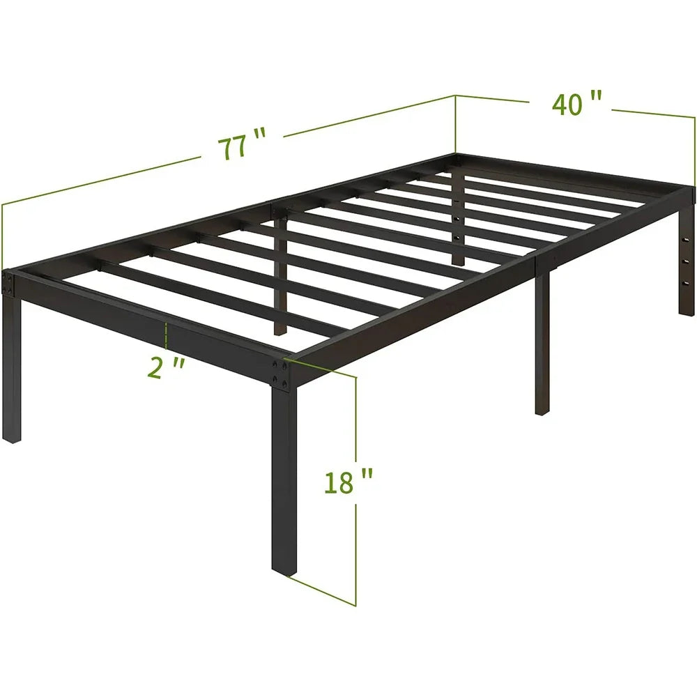 3500lbs Heavy Duty,18 Inch Metal Platform Bed Frame Steel Slat Mattress Foundation/Reinforced Platform/Noise Free/Easy Assembly - Twin