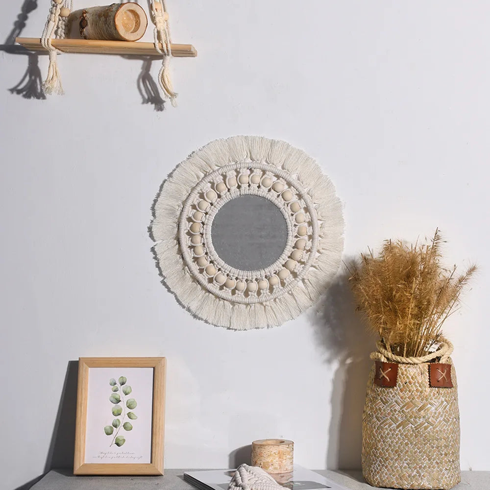 Bohemian Macrame Wall Mirror, Woven Plastic Rope - M0408