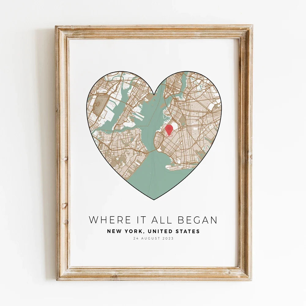 Personalized City Map Print for Valentine's and Anniversary Gifts - G1093-Style9 / 21x30cm Unframed