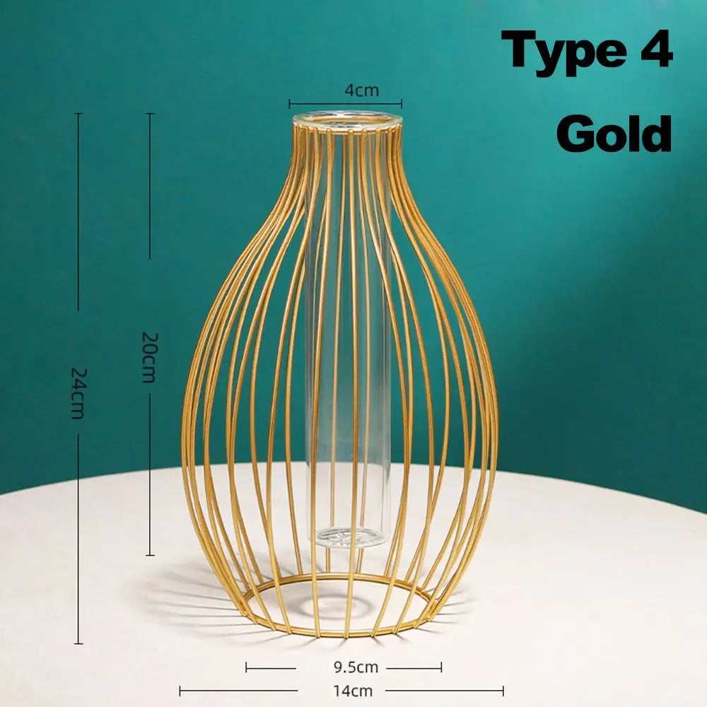 Retro iron vase with glass modern Nordic decoration - Gold-Type 4