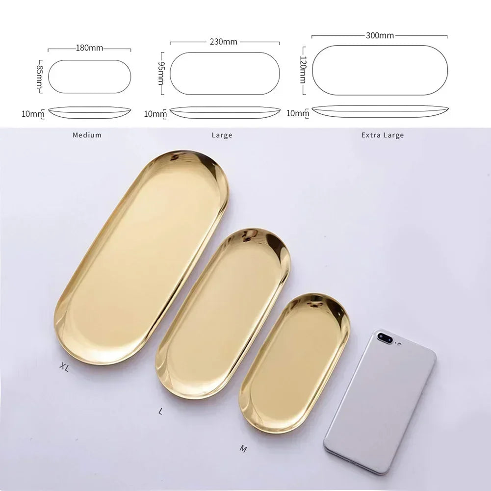 Gold stainless steel oval storage tray for various objects - view 5