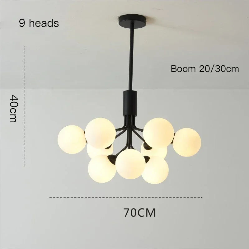 Modern chandelier in bubble glass and decorative flowers - 9 Heads-Black / Cool Light