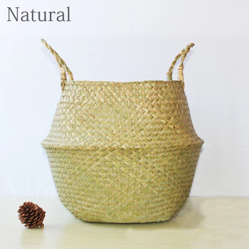 Folding rattan storage baskets with handle for various uses - 01 / 16x14cm