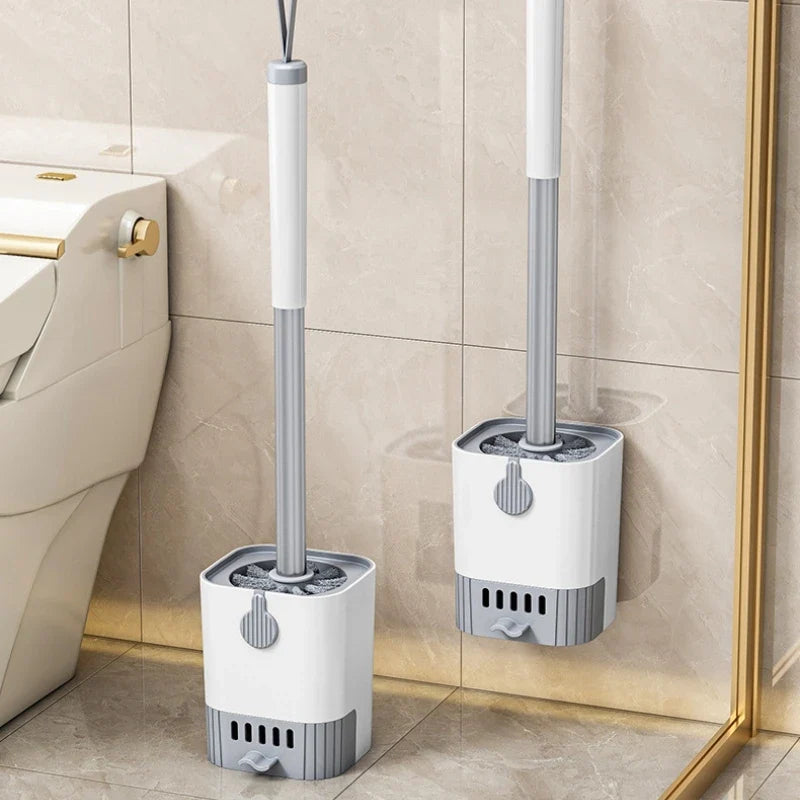 Toilet brush set with flexible wall support