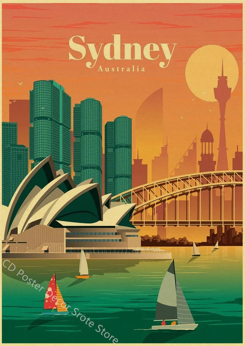 Retro Monuments of Rome and Sydney Poster for Professionals - 1 / A3 16.5 x 11.8 inches