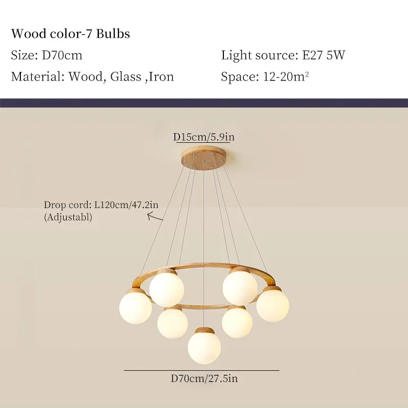Wooden chandelier design for contemporary home decoration - Wood D70 / Warm Light