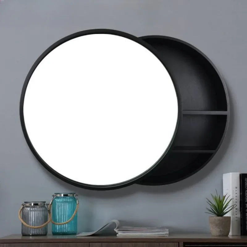 Wall storage cabinet with round decorative mirror - view 4