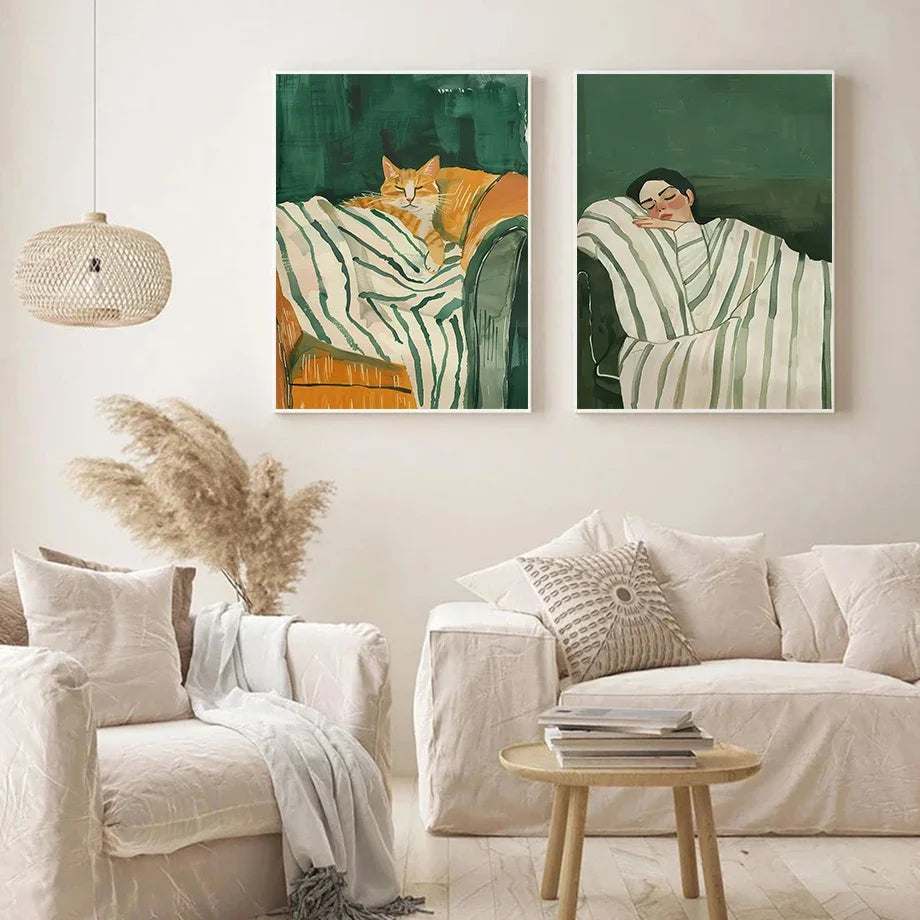 Woman cat abstract art wall for modern decoration - view 3