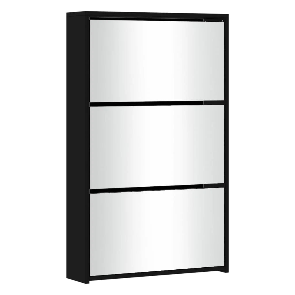 Shoe cabinet with mirror 3 levels black 63x17x102,5 cm - view 3