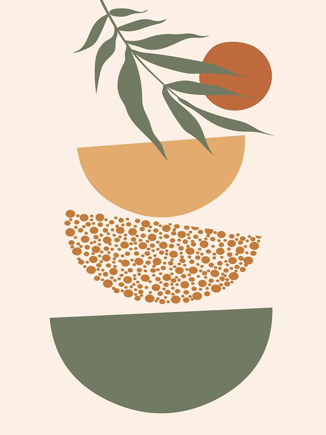 Set of 3 modern abstract posters with green plants - 20X30cm Unframed