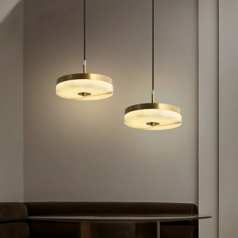 White marble pendant light and elegant copper design for modern interior