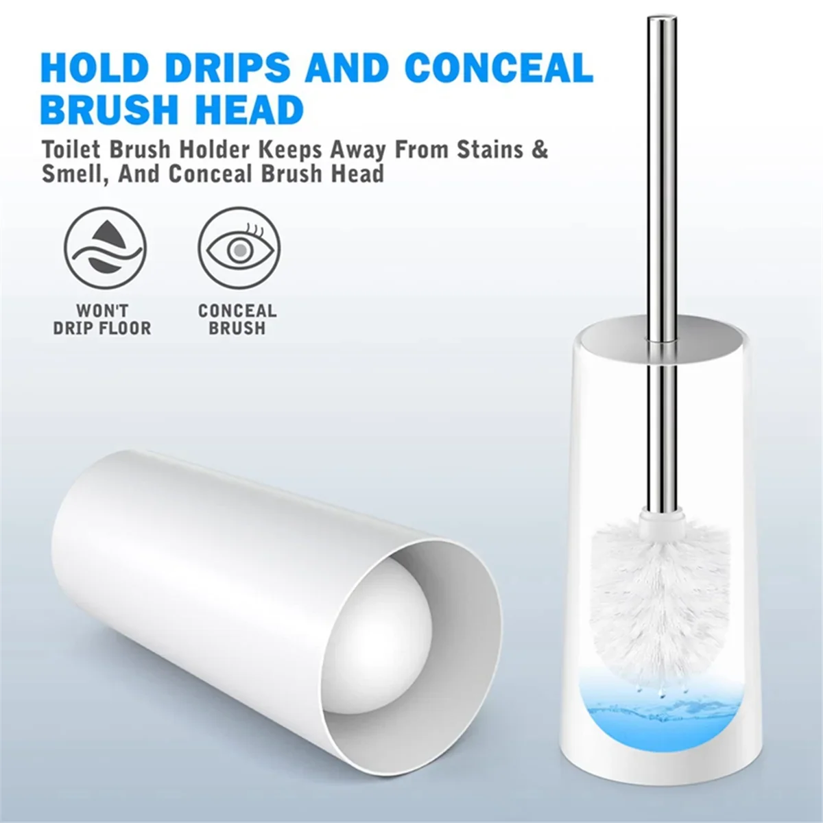 Toilet Brush and Holder, 2 Pack Toilet Brush with 304 Stainless Steel Long Handle, Toilet Bowl Brush White - view 5
