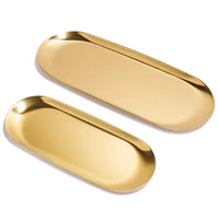 Gold stainless steel oval storage tray for various objects
