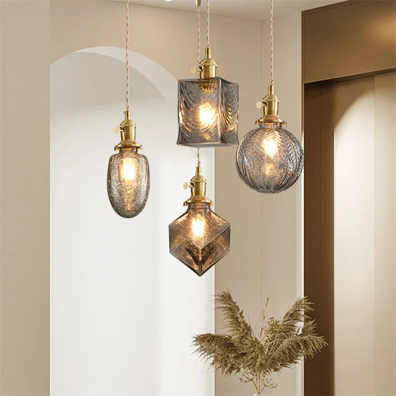 Vintage pendant light with crystal glass switch and shade