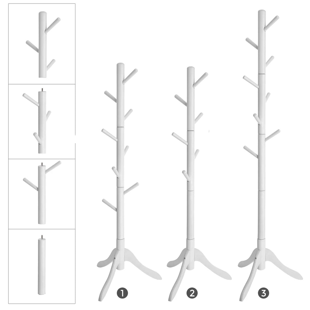 White Tree-Shaped Wooden Coat Rack with 8 Hooks and 3 Heights - view 2