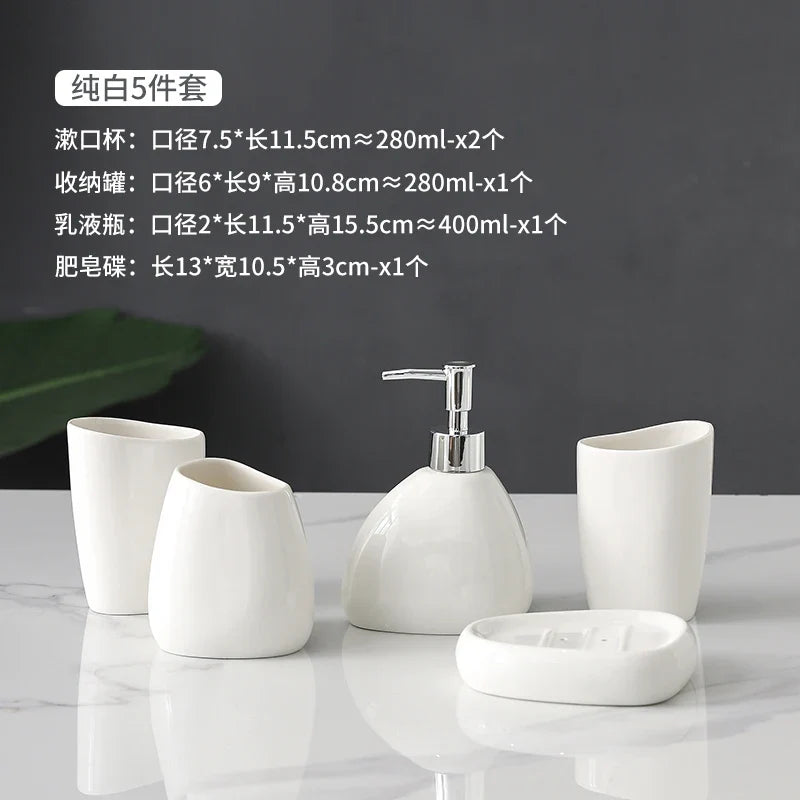 Ceramic bathroom accessories for interior decoration - White - Set of 5 Pieces