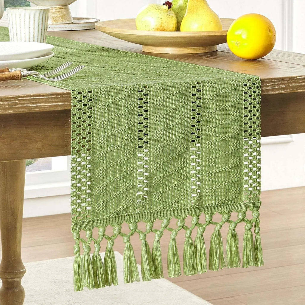 Ivory Macrame Boho Table Runner, Country Style, Design 1 - 30x120cm