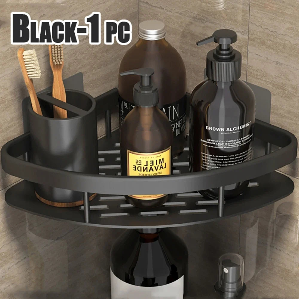 Wall corner shelf without piercing for shower and towels - Black-A-1PCS