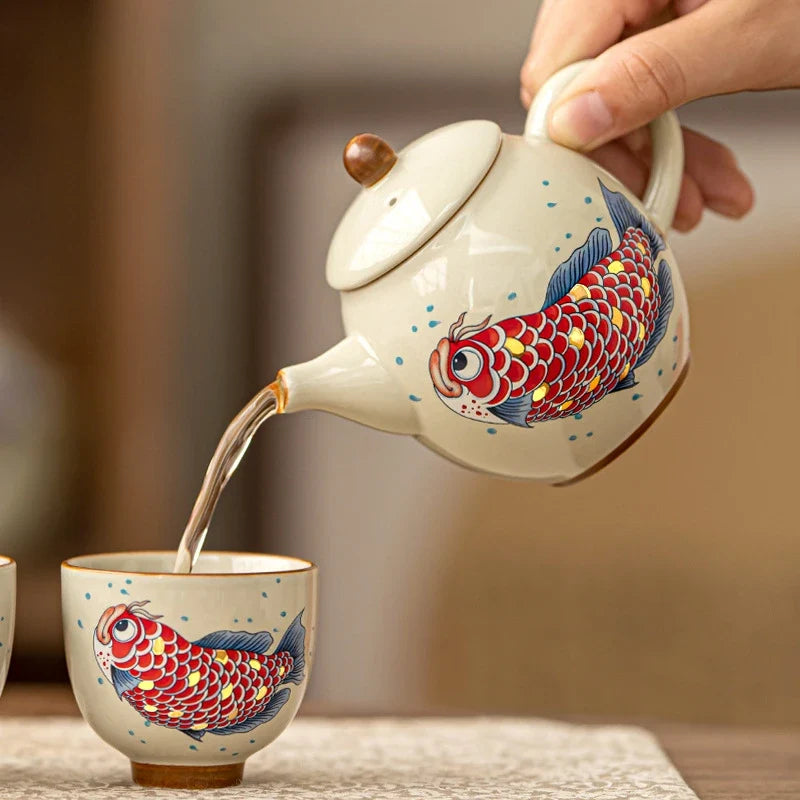 Arowana-Patterned Ceramic Kung Fu Teapot, 150 ml - view 3