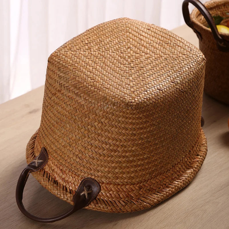 Foldable hand woven wicker and sea-ring storage basket - view 4