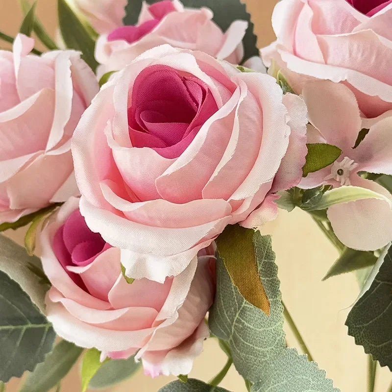 9-Head Artificial Silk Rose Bouquet, Purple Pink Heart and White - view 4