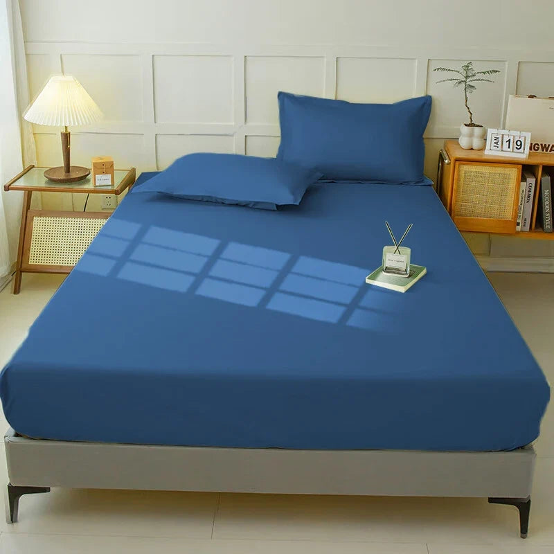 Waterproof Fitted Sheet Bedding Cover Bed Cloth Solid Color Mattress ,Soft Breathable Noiseless Bed Cover Deep Pocket Large size - Royal Blue-J101 / 160x200x30cm