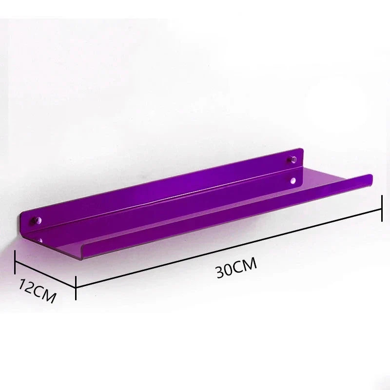 Acrylic Floating Wall Shelf Organizer for Living Room Decor - purple 30X12cm / Sticker Install
