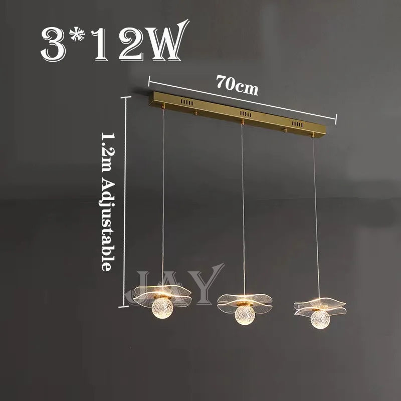 Modern pendant light in the shape of a customizable crystal lotus sheet - Long strips 3 Head / 3 color light