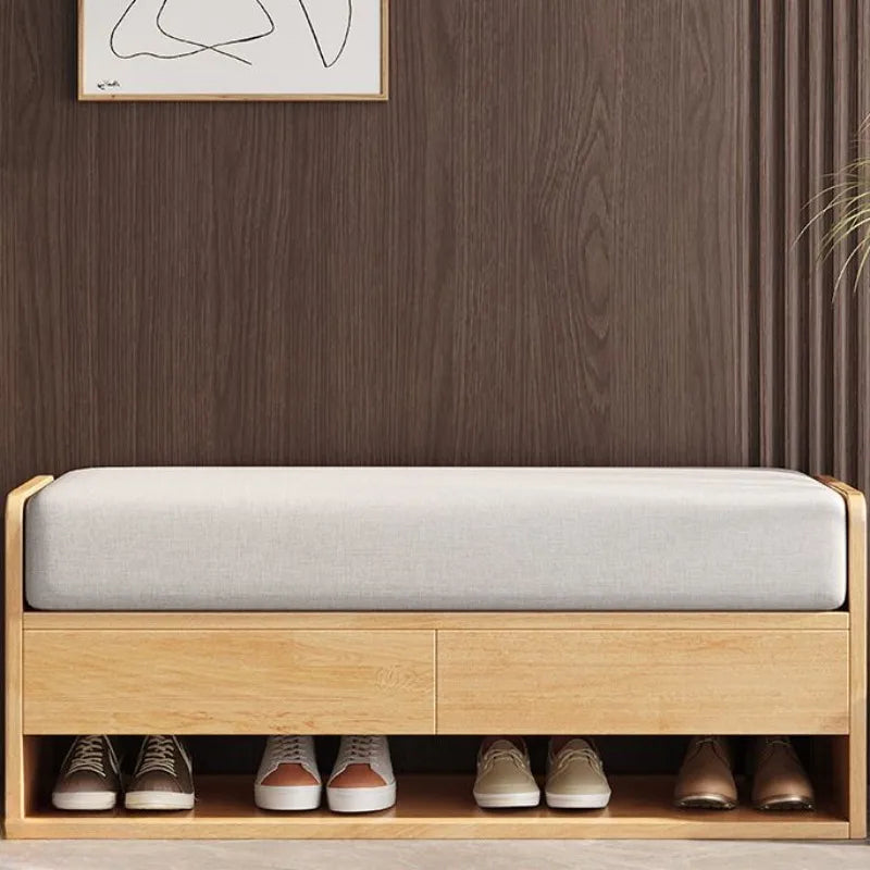 Nordic wooden changing stool with integrated storage