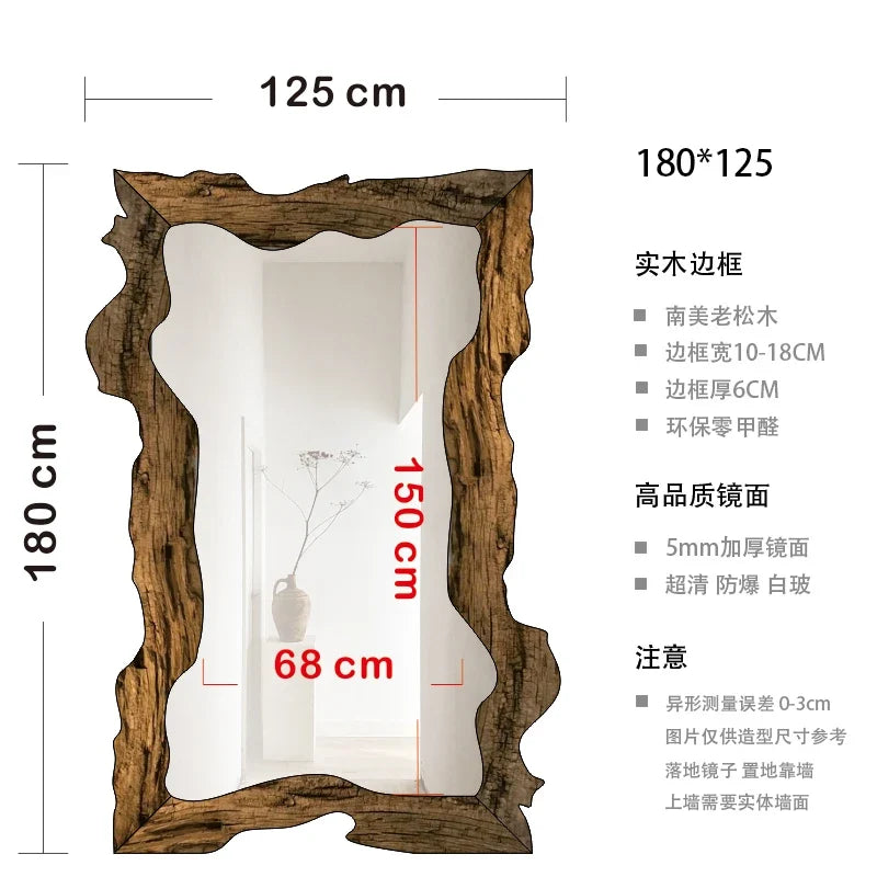 Luxury modern decorative wooden standing mirror for home - 180 x 125 cm