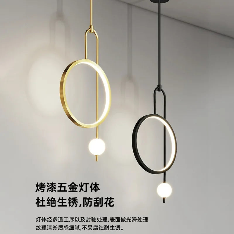 Modern pendant light with golden ring and Nordic minimalist lighting