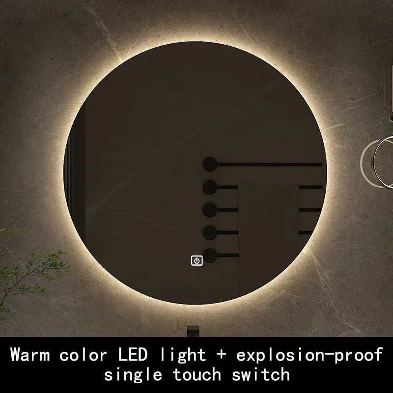 Smart Bluetooth Round Backlit Anti-Fog Mirror - Touche unique chaude