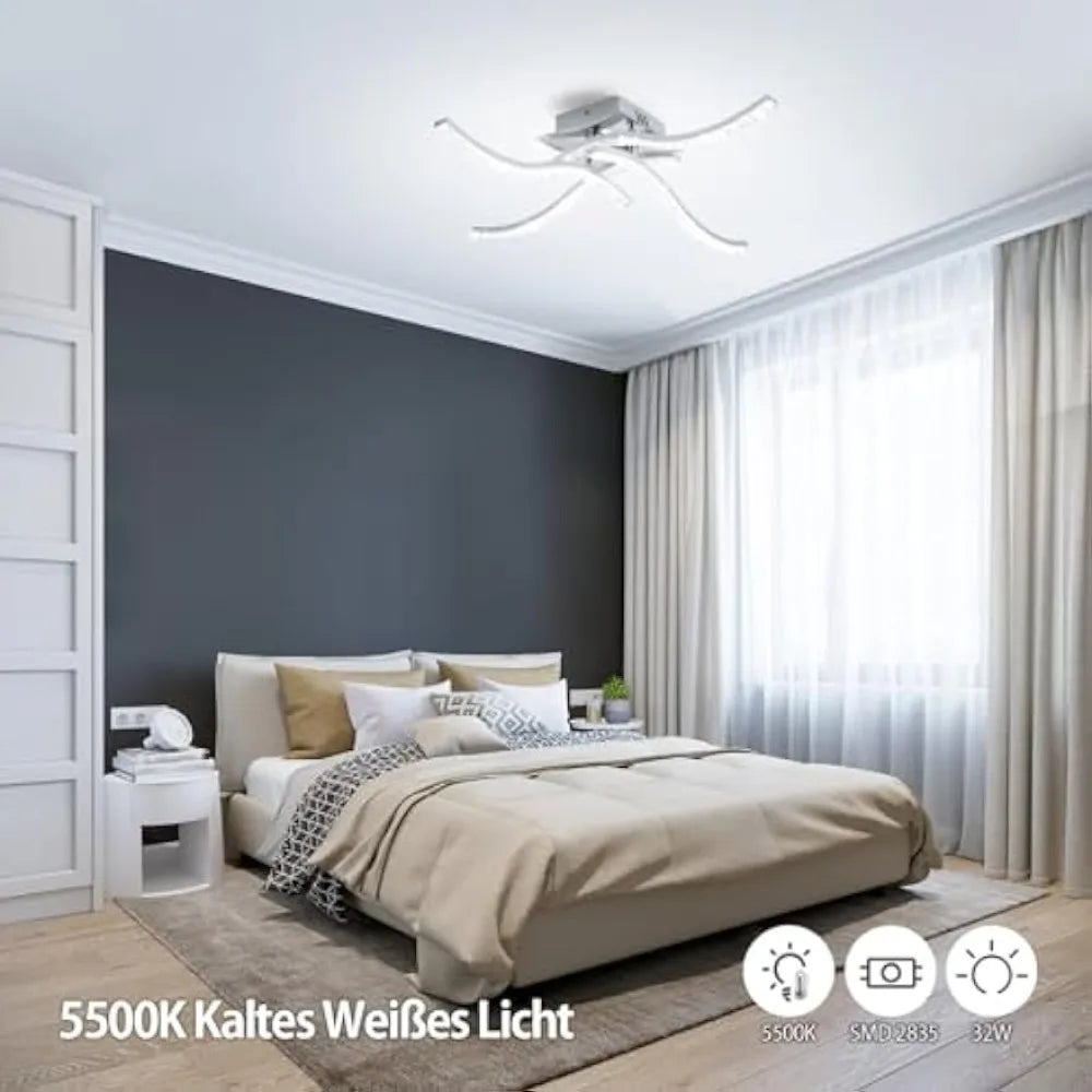 32W Led Ceiling Lamp, Metal Curved Ceiling Lamp Cold White 4 Cross Flamig Acrylic Ceiling Lighting Interior Bedroom Kitchen - view 6