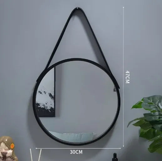 Round wall mirror with thick wooden border - Black