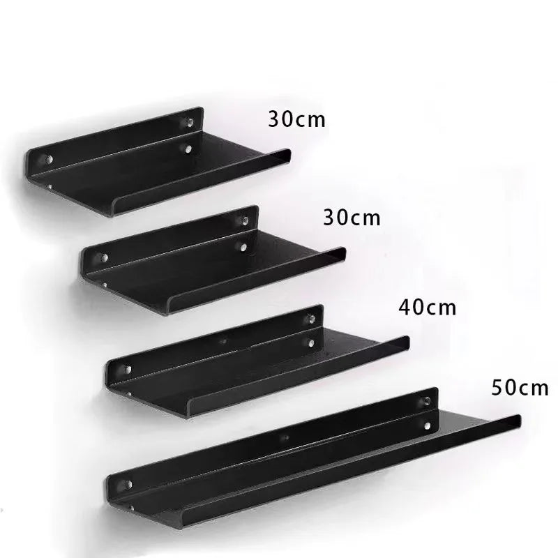 Transparent acrylic floating wall shelf for organized storage - Black 4 Pieces