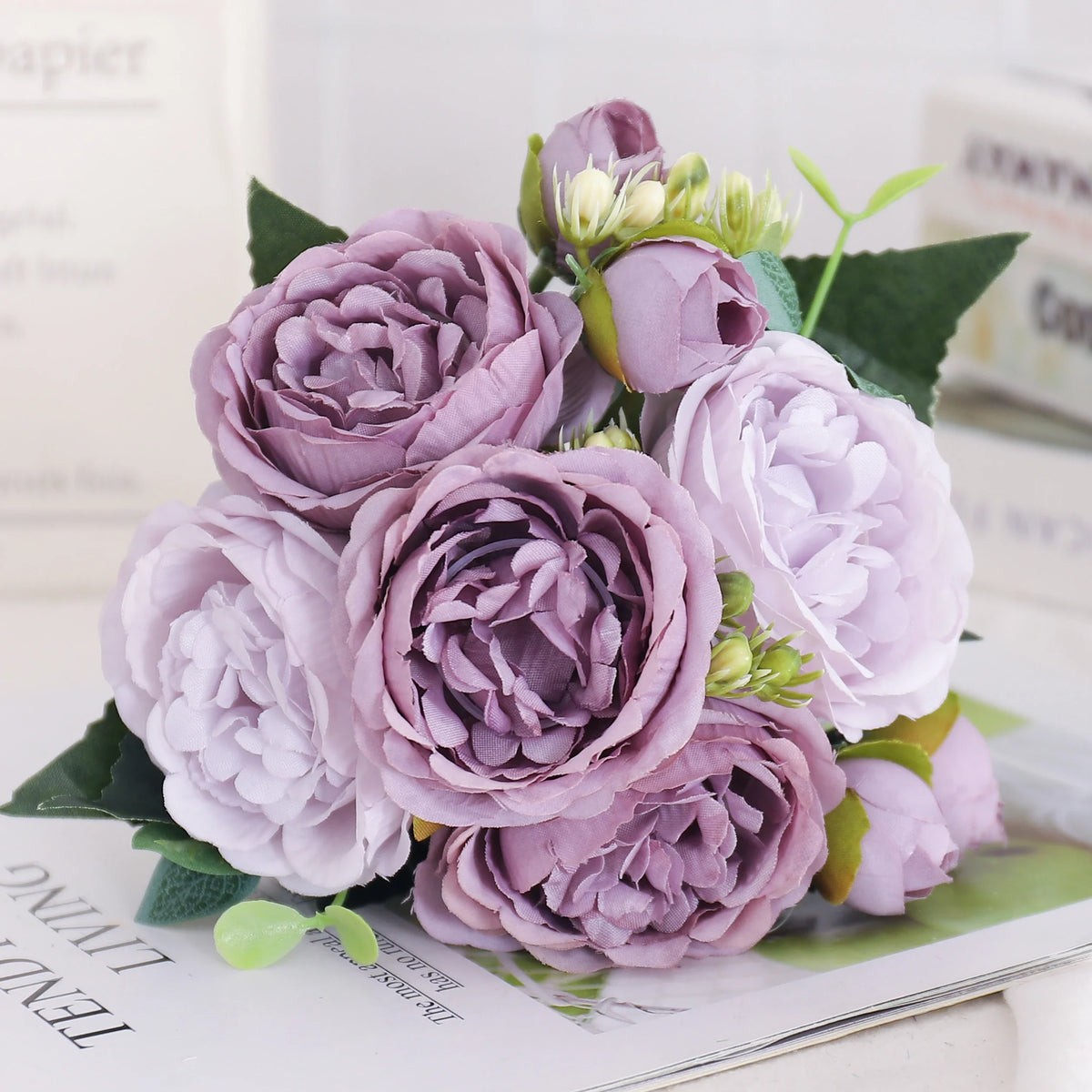 Artificial flowers silk peony hortensia decoration wedding bouquet - Cyan Purple