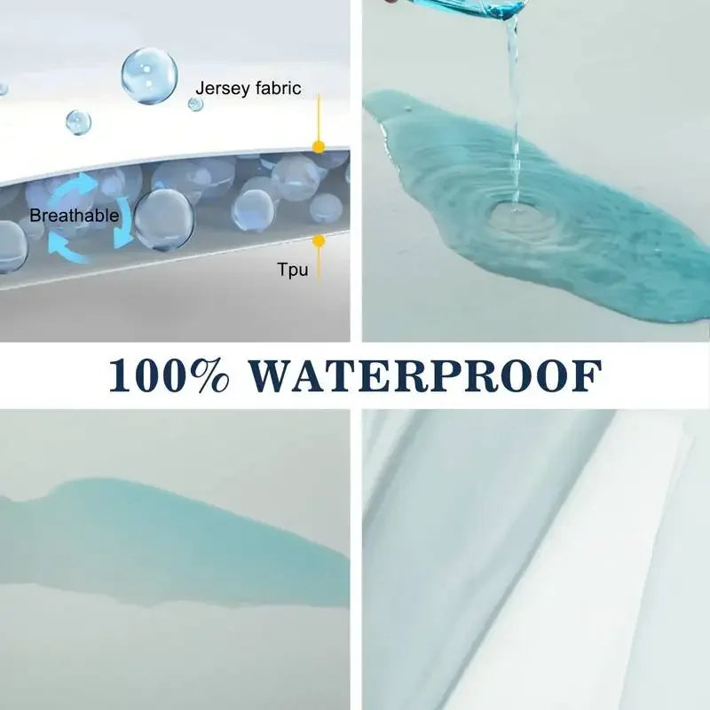 Waterproof Fitted Sheet Bedding Cover Bed Cloth Solid Color Mattress ,Soft Breathable Noiseless Bed Cover Deep Pocket Large size - view 2