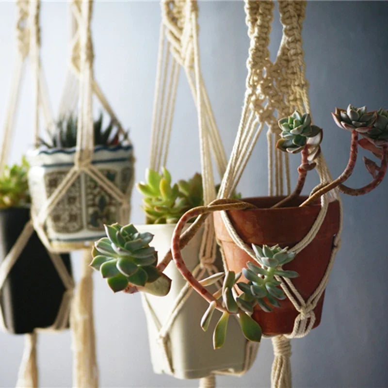 Set of 5 pendant lights of plants in macrame style bohemian handmade - view 2